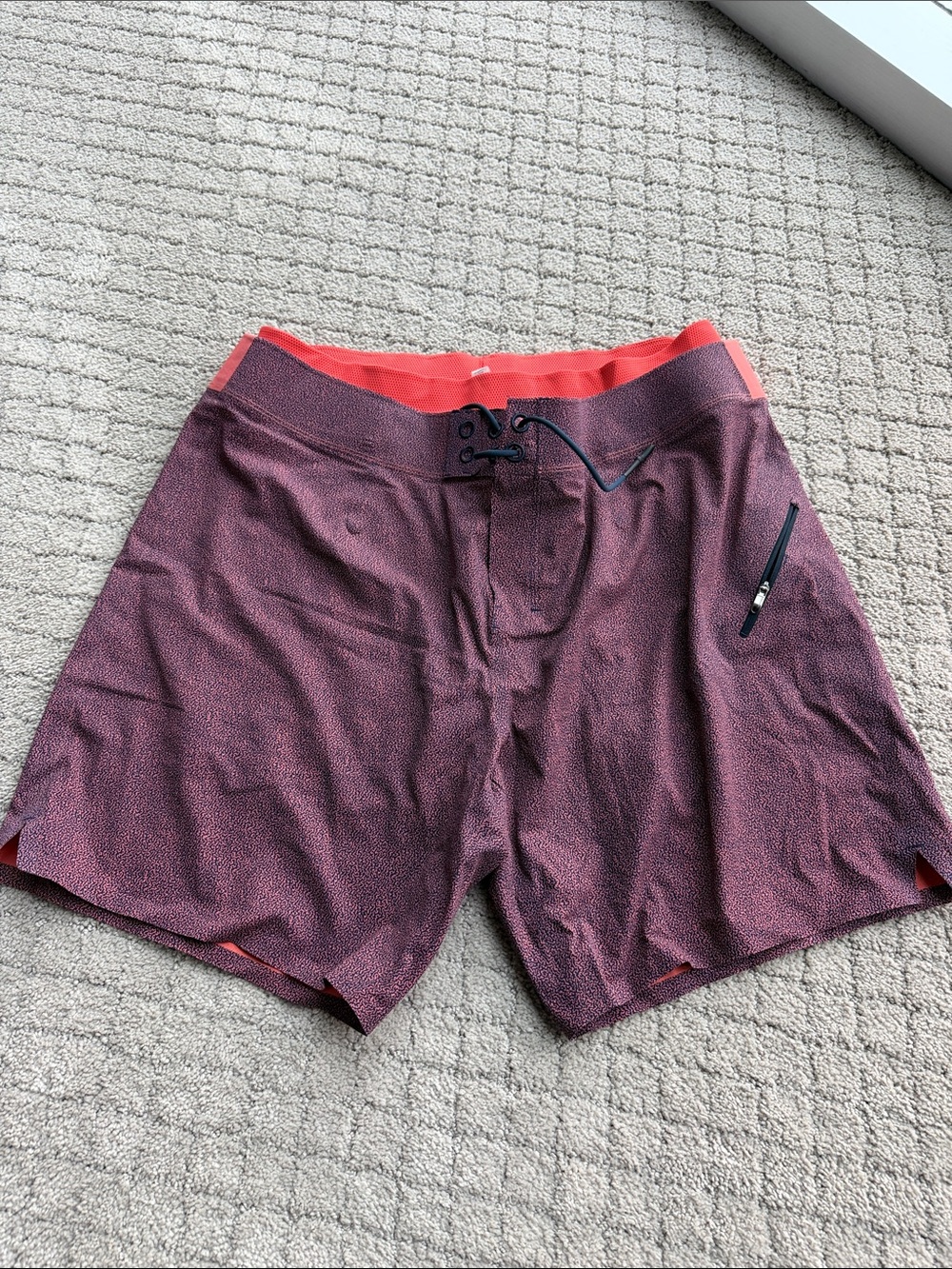 lululemon athletica Men's Coral-Red Patterned Swim Board Shorts
